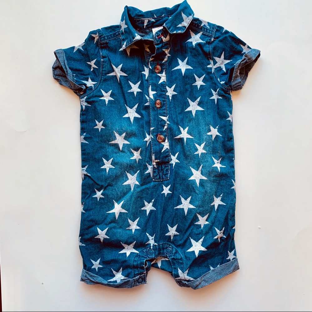 Denim One Piece Outfit With Stars NWOT 12m